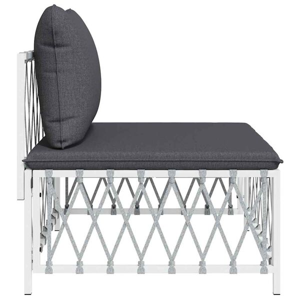 vidaXL Canap&eacute; central de jardin avec coussins blanc tissu tiss&eacute;