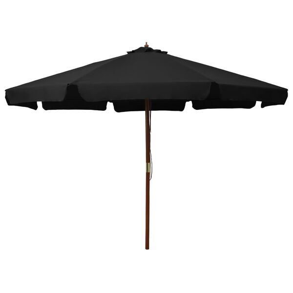 vidaXL Parasol d'ext&eacute;rieur avec m&acirc;t en bois 330 cm Noir