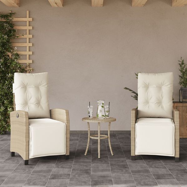 vidaXL Ensemble de bistro 3 pcs avec coussins beige résine tressée