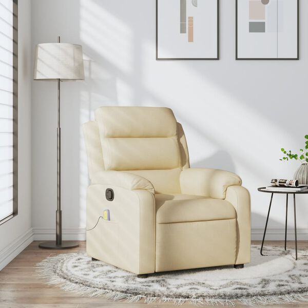 vidaXL Fauteuil inclinable de massage cr&egrave;me tissu