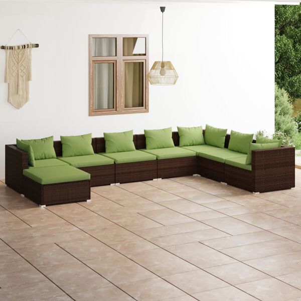 vidaXL Salon de jardin 8 pcs avec coussins r&eacute;sine tress&eacute;e marron