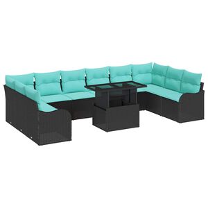 vidaXL Ensemble de canap&eacute; de jardin 11 pcs Noir Poly Rattan