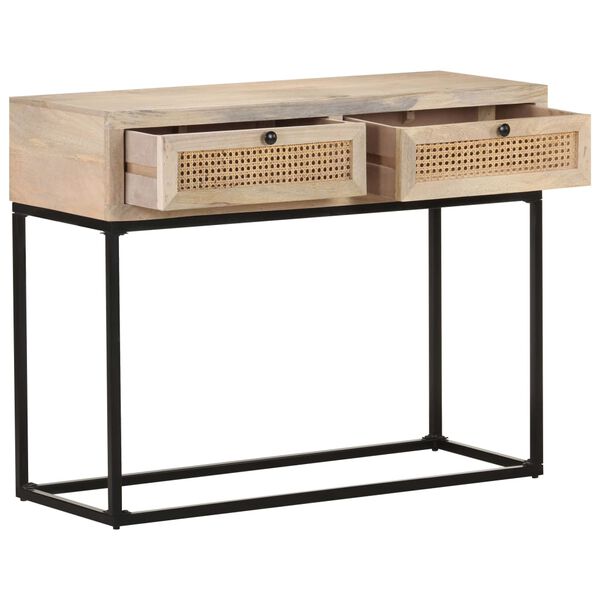 vidaXL Table console 100x35x76 cm Bois de manguier et canne naturelle