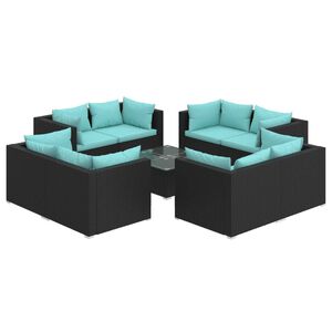 vidaXL Salon de jardin 9 pcs avec coussins R&eacute;sine tress&eacute;e Noir