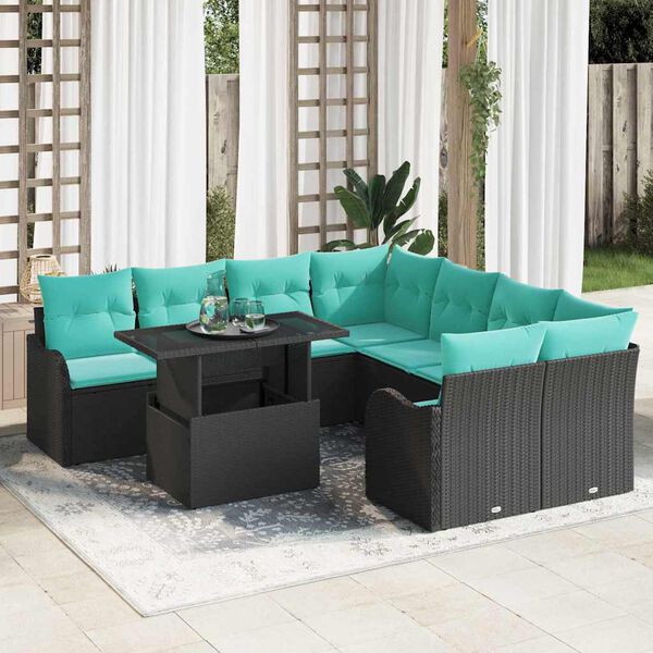 vidaXL Ensemble de canap&eacute; de jardin 9 pcs Noir Poly Rattan