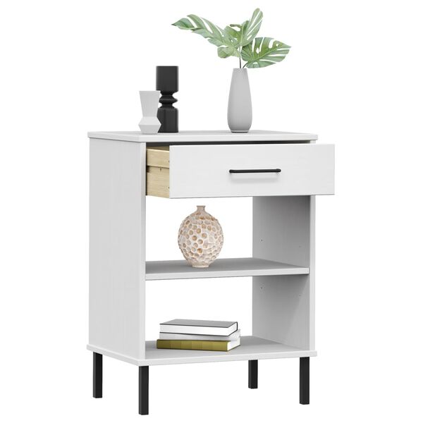 vidaXL Armoire console avec pieds en métal Blanc Bois pin massif OSLO