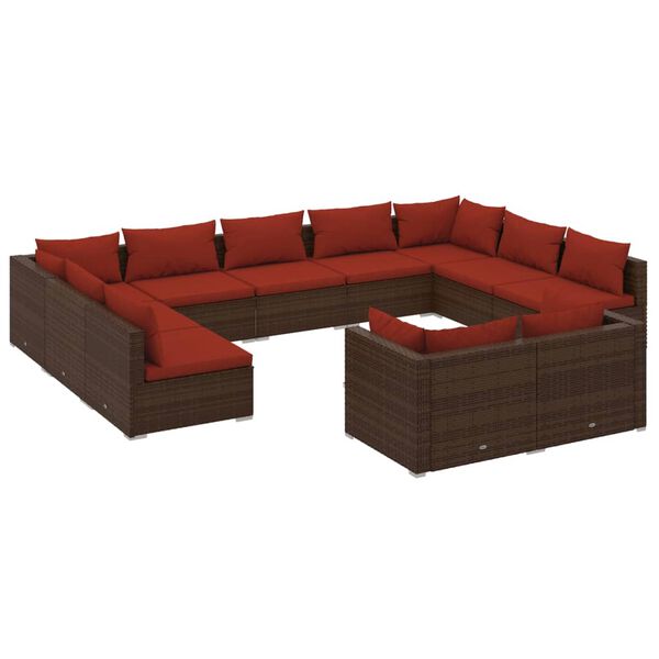 vidaXL Salon de jardin 11 pcs avec coussins marron r&eacute;sine tress&eacute;e