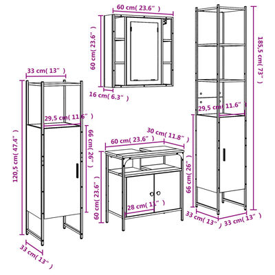 vidaXL Ensemble d’armoires salle de bain 4 pcs noir bois d'ingénierie