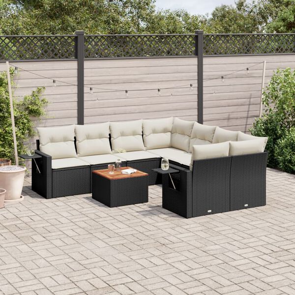vidaXL Salon de jardin 9 pcs avec coussins noir r&eacute;sine tress&eacute;e