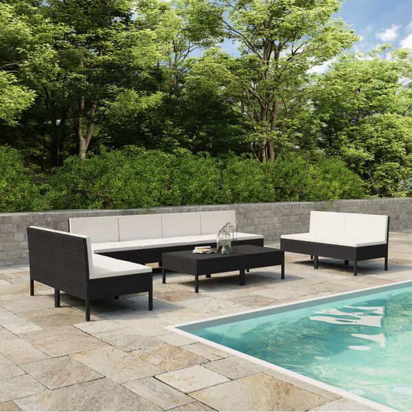 vidaXL Salon de jardin 10 pcs avec coussins Résine tressée Noir