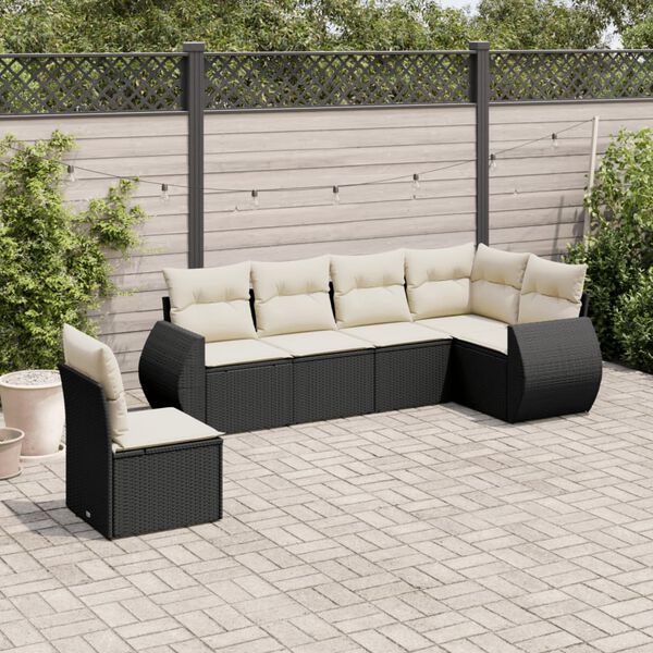 vidaXL Salon de jardin 6 pcs avec coussins noir r&eacute;sine tress&eacute;e