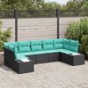 vidaXL Ensemble de canap&eacute; de jardin 7 pcs Noir et turquoise Poly rotin