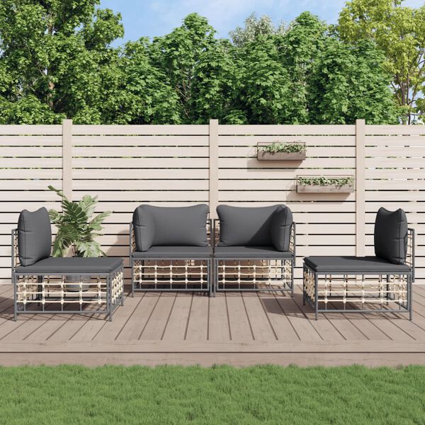 vidaXL Salon de jardin 4 pcs avec coussins anthracite r&eacute;sine tress&eacute;e