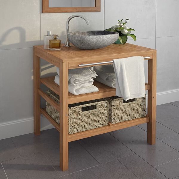 vidaXL Meuble de salle de bain avec 2 paniers Teck massif 74x45x75 cm