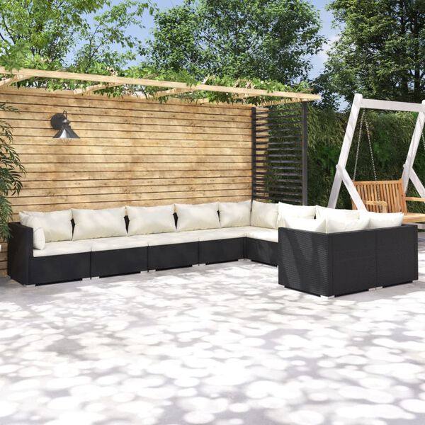 vidaXL Salon de jardin 9 pcs avec coussins R&eacute;sine tress&eacute;e Noir