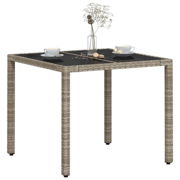 vidaXL Table de jardin avec dessus en verre gris clair r&eacute;sine tress&eacute;e