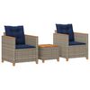 vidaXL Ensemble de bistro 3 pcs et coussins gris résine tressée acacia