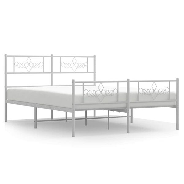vidaXL Cadre de lit m&eacute;tal sans matelas et pied de lit blanc 135x190 cm