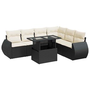 vidaXL Salon de jardin 7 pcs avec coussins noir r&eacute;sine tress&eacute;e