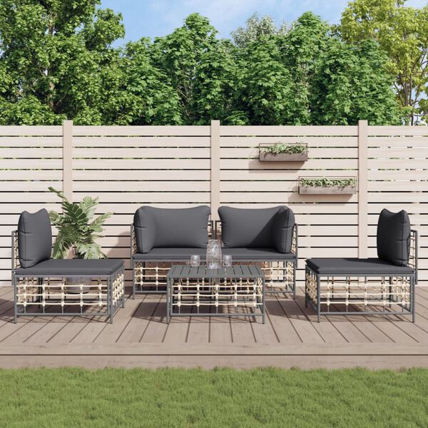 vidaXL Salon de jardin 5 pcs avec coussins anthracite r&eacute;sine tress&eacute;e