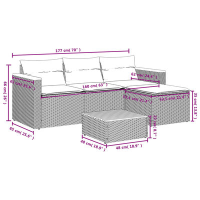 vidaXL Salon de jardin 5 pcs avec coussins noir résine tressée acacia