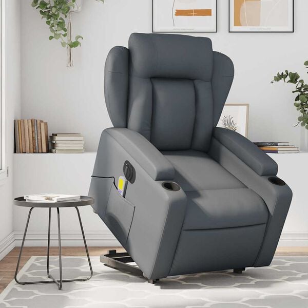 vidaXL Fauteuil inclinable de massage électrique gris similicuir