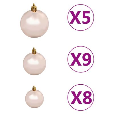 vidaXL Arbre de Noël artificiel pré-éclairé et boules rose 120 cm PVC