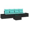 vidaXL Ensemble de canap&eacute; de jardin 5 pcs Noir et turquoise polyrotin