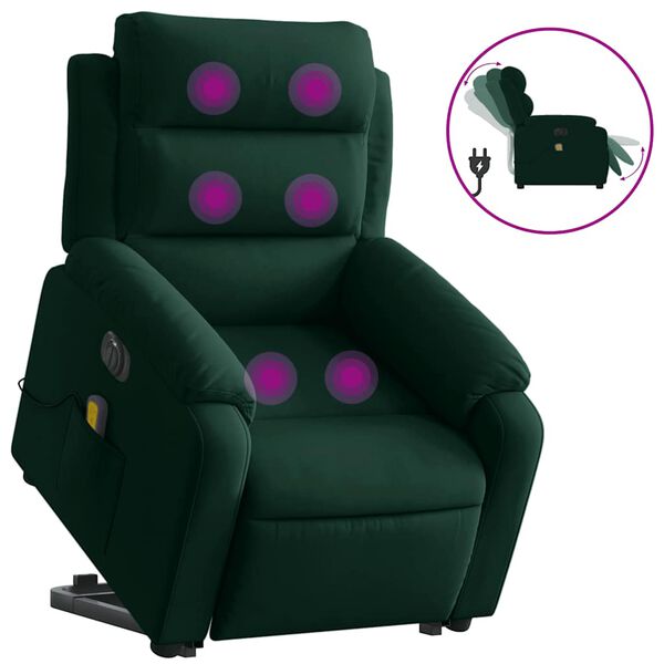 vidaXL Fauteuil inclinable de massage électrique vert foncé velours