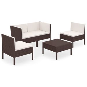 vidaXL Salon de jardin 5 pcs avec coussins r&eacute;sine tress&eacute;e marron