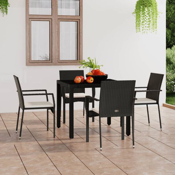 vidaXL Chaises de jardin lot de 4 avec coussins R&eacute;sine tress&eacute;e Noir
