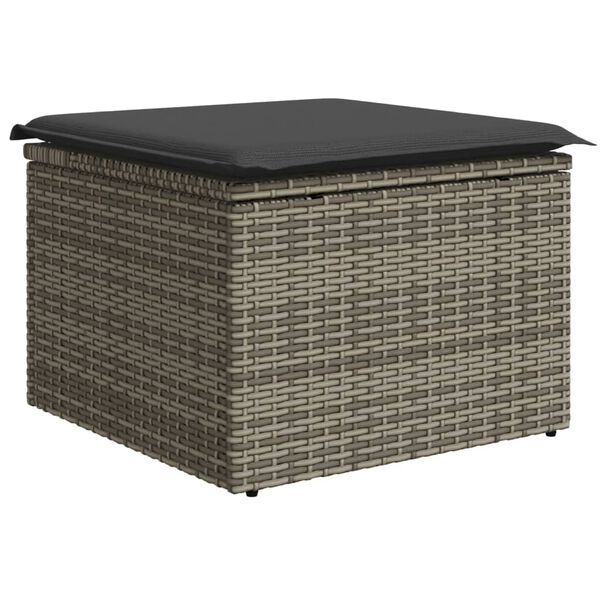 vidaXL Tabouret de jardin avec coussin gris 55x55x37 cm r&eacute;sine tress&eacute;e
