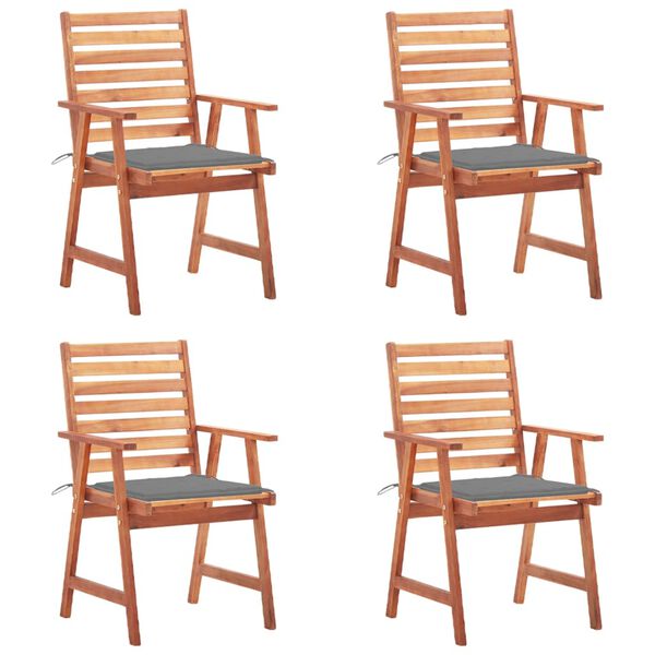 vidaXL Chaises &agrave; manger d'ext&eacute;rieur lot de 4 et coussins Acacia massif