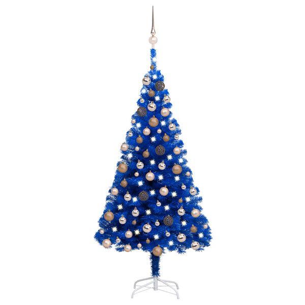vidaXL Arbre de No&euml;l artificiel pr&eacute;-&eacute;clair&eacute; et boules bleu 150 cm PVC