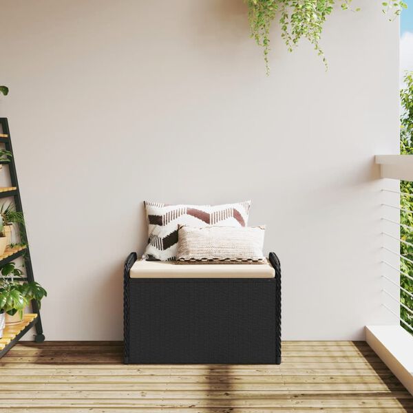 vidaXL Banc de rangement avec coussin noir 80x51x52 cm résine tressée