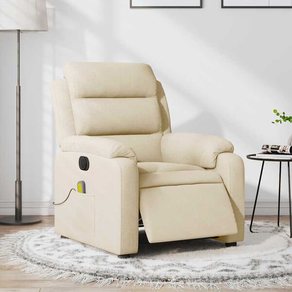 vidaXL Fauteuil inclinable de massage &eacute;lectrique cr&egrave;me tissu