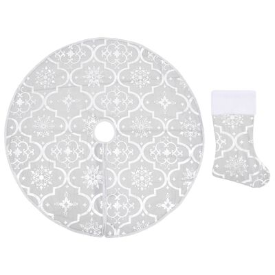 vidaXL Jupe de sapin de Noël de luxe avec chaussette Blanc 150cm Tissu