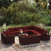 vidaXL Salon de jardin 12 pcs avec coussins Marron R&eacute;sine tress&eacute;e