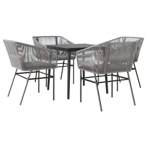 vidaXL Ensemble &agrave; manger jardin coussins 5 pcs gris poly rotin verre