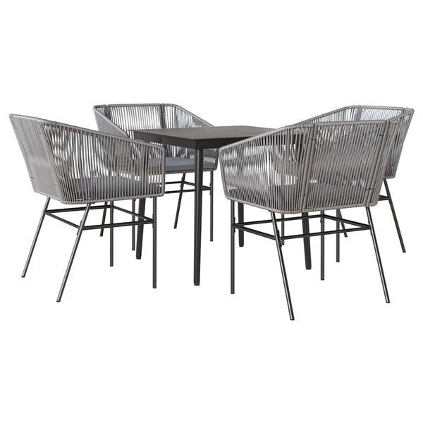vidaXL Ensemble &agrave; manger jardin coussins 5 pcs gris poly rotin verre