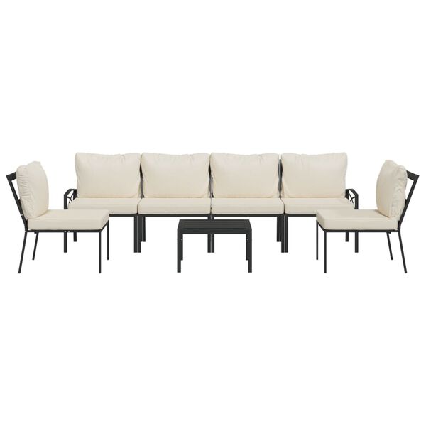 vidaXL Salon de jardin 7 pcs avec coussins sable acier