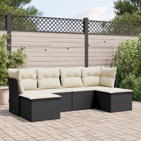 vidaXL Salon de jardin 6 pcs avec coussins noir r&eacute;sine tress&eacute;e