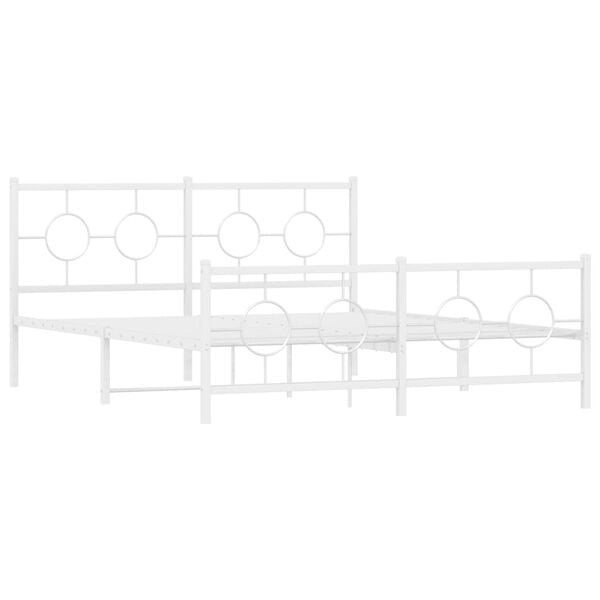 vidaXL Cadre de lit m&eacute;tal sans matelas et pied de lit blanc 150x200 cm