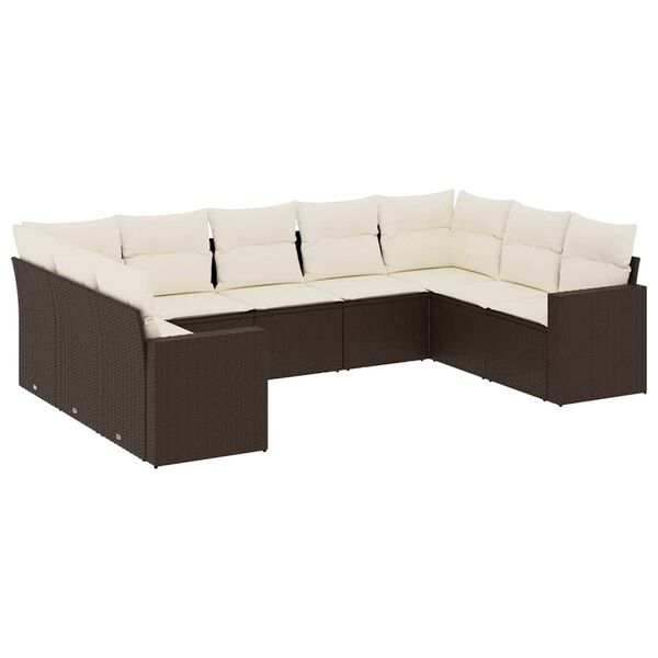 vidaXL Salon de jardin avec coussins 9 pcs marron r&eacute;sine tress&eacute;e