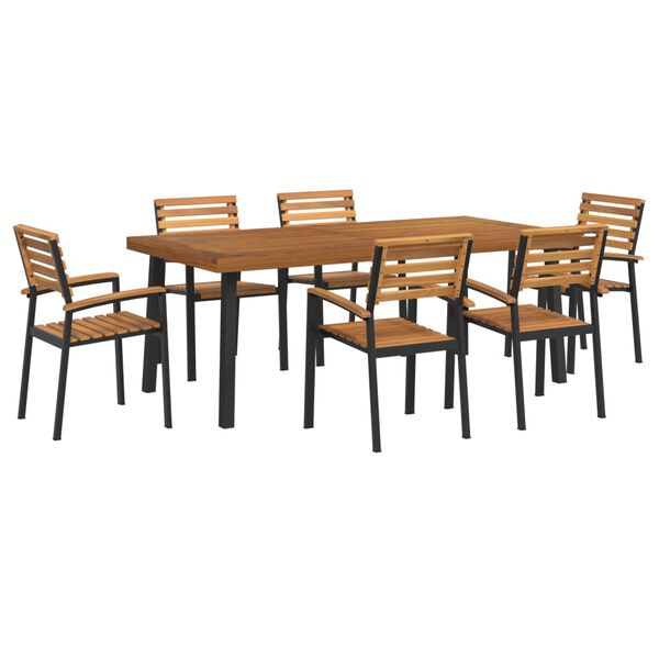 vidaXL Ensemble &agrave; manger de jardin 7 pcs bois d'acacia solide et m&eacute;tal