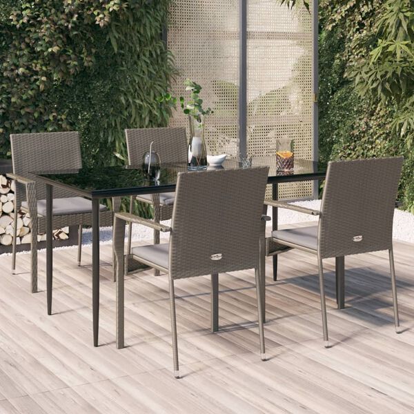vidaXL Ensemble &agrave; manger de jardin coussins 5 pcs noir et gris