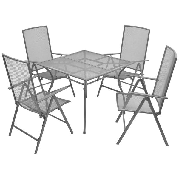 vidaXL Ensemble &agrave; manger d'ext&eacute;rieur 5 pcs avec chaises pliables Acier