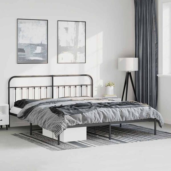 vidaXL Cadre de lit métal sans matelas avec tête de lit noir 183x213cm