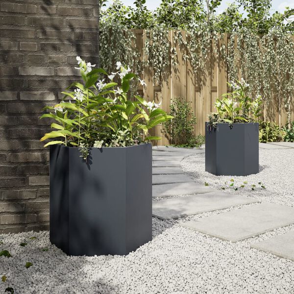 vidaXL Jardinières 2 pcs anthracite hexagone 46x40x45 cm acier