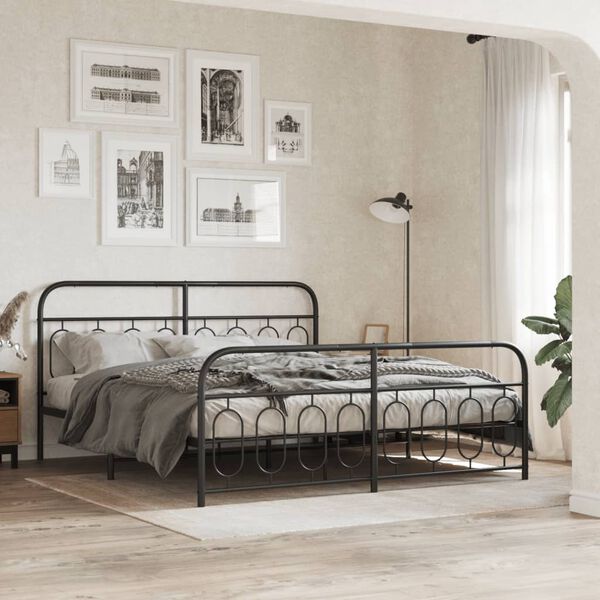 vidaXL Cadre de lit métal sans matelas avec pied de lit noir 193x203cm